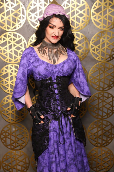 Siren Corset w/pockets in Black & Purple Medallion - The “Pick Pocket Princess” Collection
