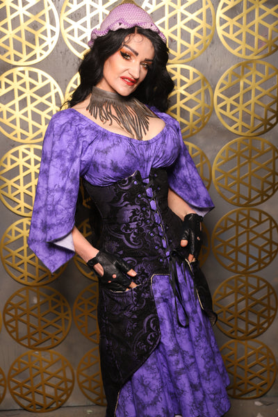 Siren Corset w/pockets in Black & Purple Medallion - The “Pick Pocket Princess” Collection