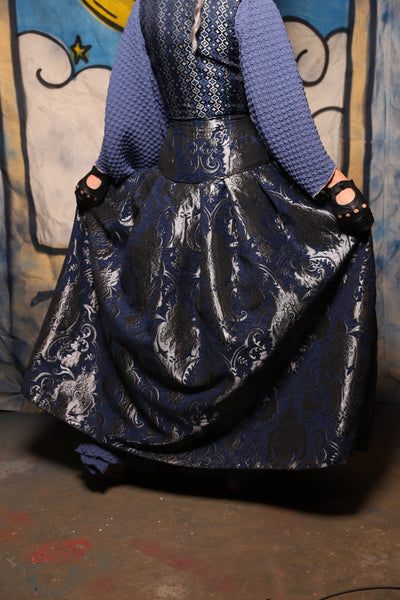 40. Split Front Skirt in Navy & Silver Medallion - The Sapphire Séance Collection
