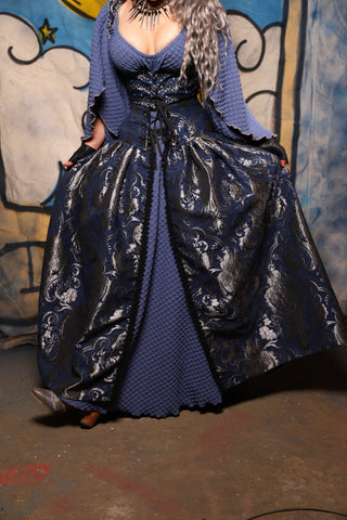 40. Split Front Skirt in Navy & Silver Medallion - The Sapphire Séance Collection