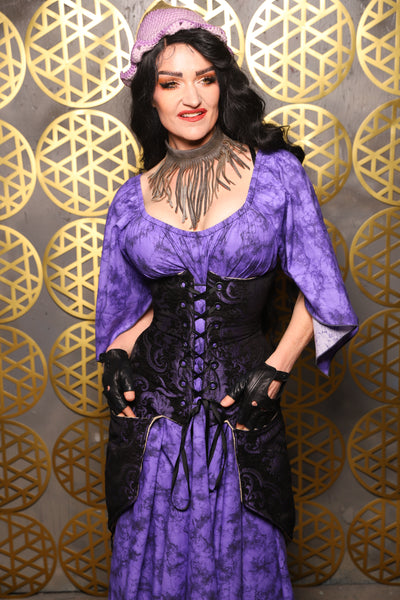 Siren Corset w/pockets in Black & Purple Medallion - The “Pick Pocket Princess” Collection