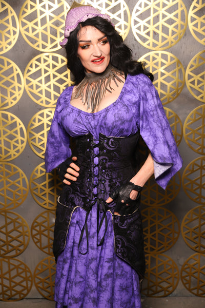 Siren Corset w/pockets in Black & Purple Medallion - The “Pick Pocket Princess” Collection