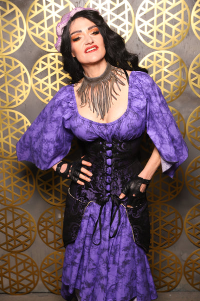 Siren Corset w/pockets in Black & Purple Medallion - The “Pick Pocket Princess” Collection