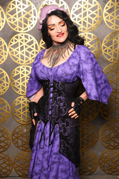 Siren Corset w/pockets in Black & Purple Medallion - The “Pick Pocket Princess” Collection