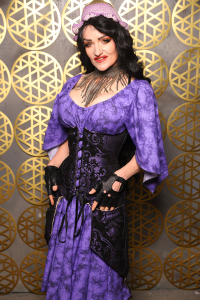 Siren Corset w/pockets in Black & Purple Medallion - The “Pick Pocket Princess” Collection