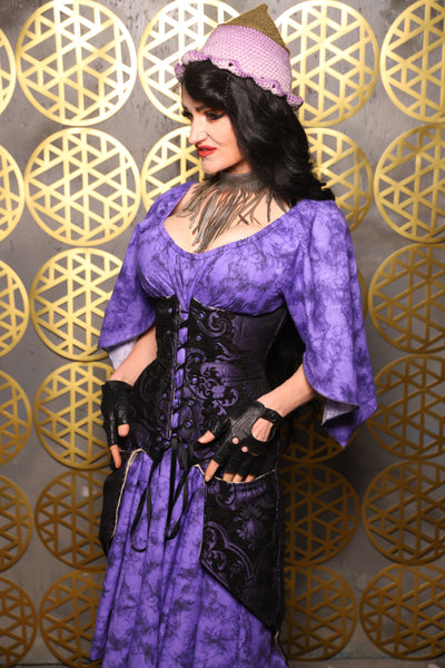 Siren Corset w/pockets in Black & Purple Medallion - The “Pick Pocket Princess” Collection