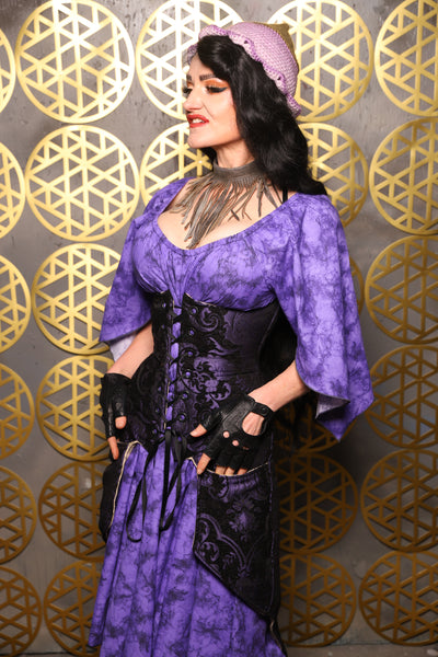 Siren Corset w/pockets in Black & Purple Medallion - The “Pick Pocket Princess” Collection
