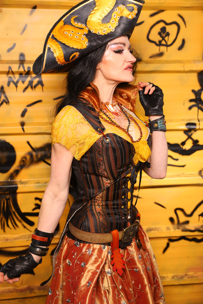Tailed Cropped Overbust in Tar & Rum Stripe -  THE SWASHBUCKLERS: PART 1
