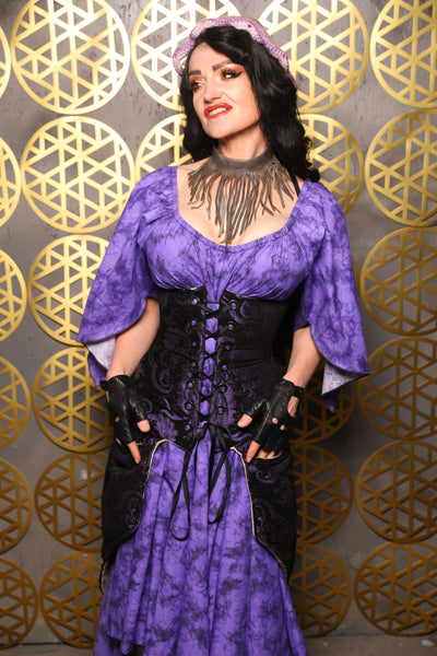 Siren Corset w/pockets in Black & Purple Medallion - The “Pick Pocket Princess” Collection