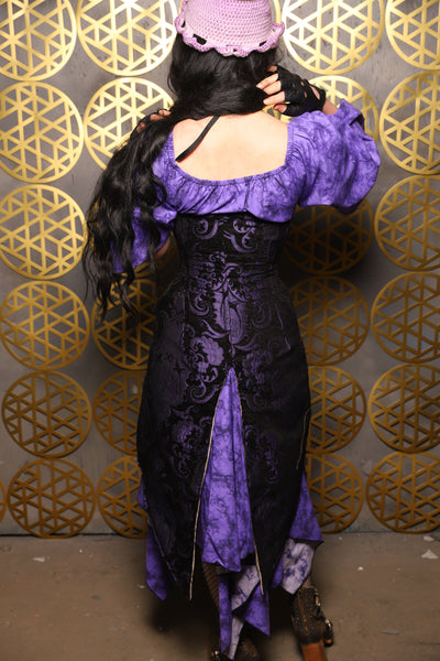 Siren Corset w/pockets in Black & Purple Medallion - The “Pick Pocket Princess” Collection