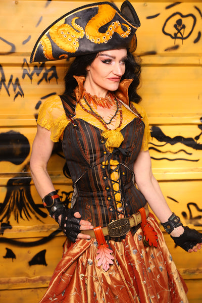 Tailed Cropped Overbust in Tar & Rum Stripe -  THE SWASHBUCKLERS: PART 1