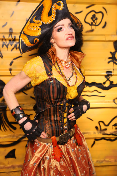 Tailed Cropped Overbust in Tar & Rum Stripe -  THE SWASHBUCKLERS: PART 1