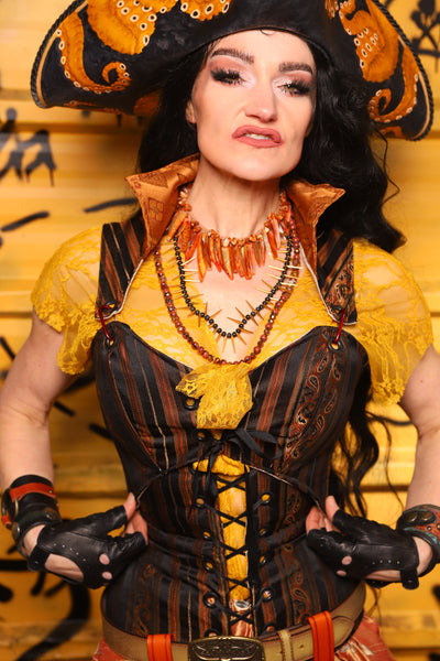 Tailed Cropped Overbust in Tar & Rum Stripe -  THE SWASHBUCKLERS: PART 1