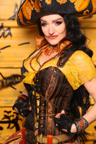 Tailed Cropped Overbust in Tar & Rum Stripe -  THE SWASHBUCKLERS: PART 1