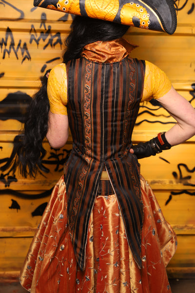 Tailed Cropped Overbust in Tar & Rum Stripe -  THE SWASHBUCKLERS: PART 1