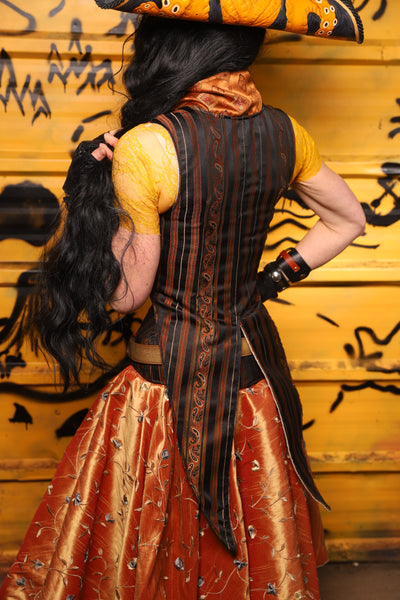 Tailed Cropped Overbust in Tar & Rum Stripe -  THE SWASHBUCKLERS: PART 1