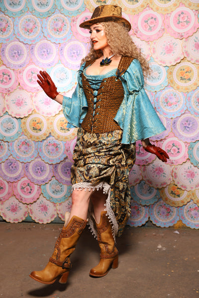 39. Swoon Skirt in w/short lace ruffle in Serpent's Eye Floral - The Minerally Mine Collection