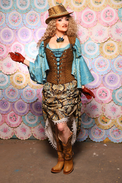 39. Swoon Skirt in w/short lace ruffle in Serpent's Eye Floral - The Minerally Mine Collection