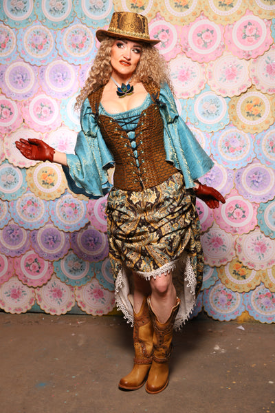 39. Swoon Skirt in w/short lace ruffle in Serpent's Eye Floral - The Minerally Mine Collection