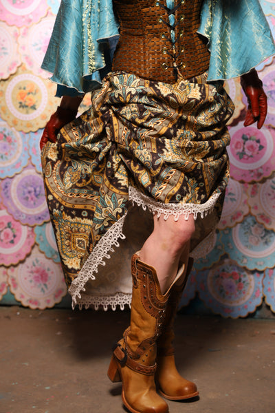 39. Swoon Skirt in w/short lace ruffle in Serpent's Eye Floral - The Minerally Mine Collection