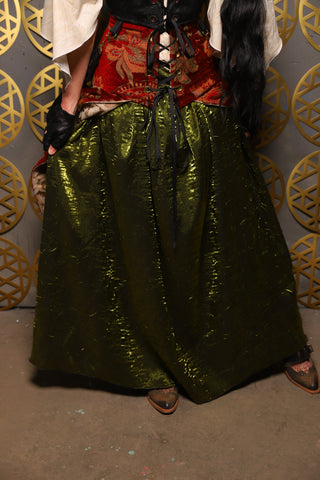 27. Tulip Skirt in Moss Crushed Iridescent Shimmer - The “Pick Pocket Princess” Collection