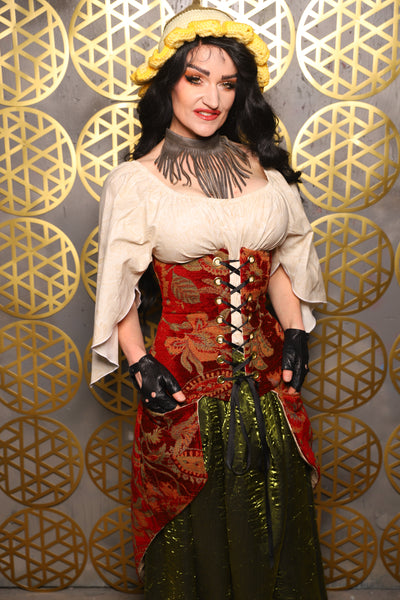 Siren Corset w/pockets in Autumn Floral Damask - The “Pick Pocket Princess” Collection