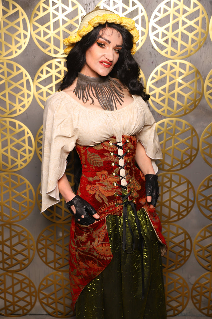 6月3日まで新品タグ付き ameri FOLDING SCREEN CORSET 19. Siren Corset w/pockets in Autumn Floral Damask - The “Pick