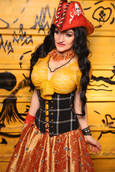 Wench Corset in Black and Cream Plaid -  THE SWASHBUCKLERS: PART 1