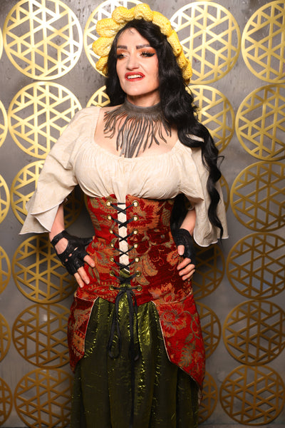 Siren Corset w/pockets in Autumn Floral Damask - The “Pick Pocket Princess” Collection