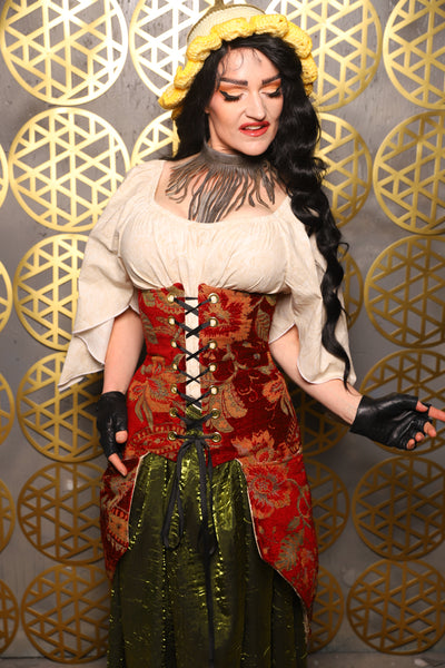Siren Corset w/pockets in Autumn Floral Damask - The “Pick Pocket Princess” Collection