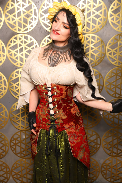 Siren Corset w/pockets in Autumn Floral Damask - The “Pick Pocket Princess” Collection