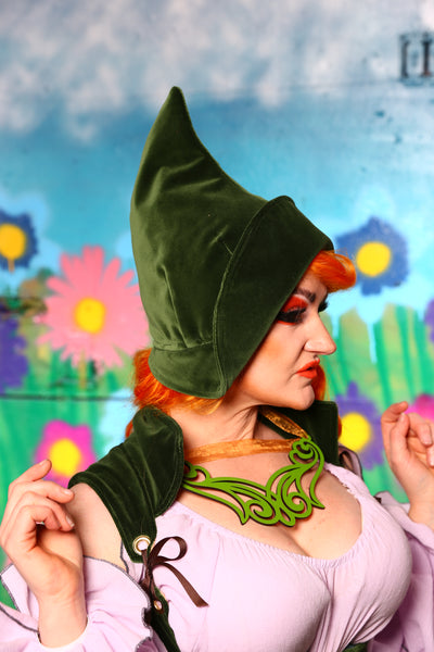 Pixie Witch Hat in Hunter Green Velvet #27 - The Fruit Salad Collection