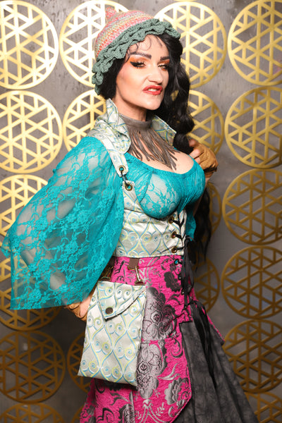 Cropped Vixen w/hardware *AND POCKETS* in Mint Freakshow Jacquard - The “Pick Pocket Princess” Collection