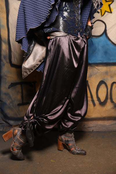 36. Pirate Tie Pants in Storm Silver Satin - The Sapphire Séance Collection