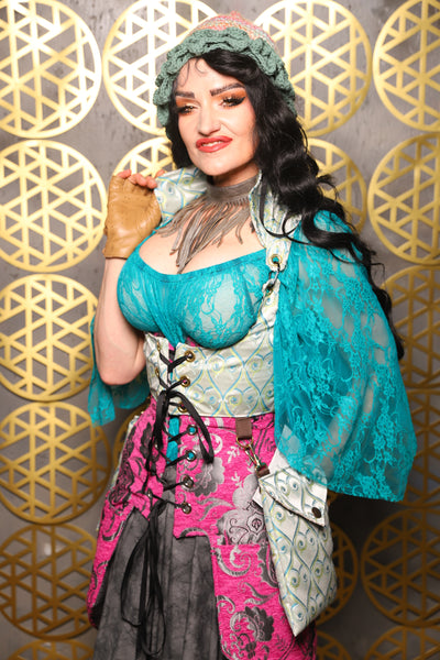 Cropped Vixen w/hardware *AND POCKETS* in Mint Freakshow Jacquard - The “Pick Pocket Princess” Collection