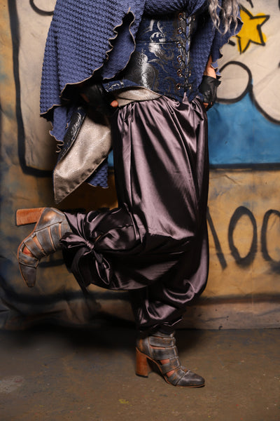 36. Pirate Tie Pants in Storm Silver Satin - The Sapphire Séance Collection