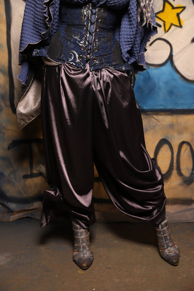 36. Pirate Tie Pants in Storm Silver Satin - The Sapphire Séance Collection