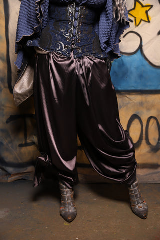 36. Pirate Tie Pants in Storm Silver Satin - The Sapphire Séance Collection