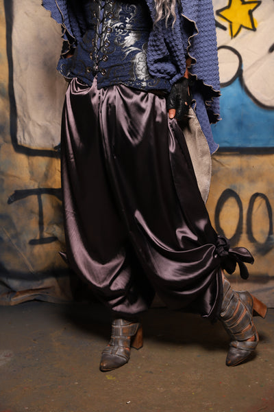 36. Pirate Tie Pants in Storm Silver Satin - The Sapphire Séance Collection