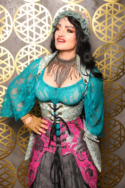 Cropped Vixen w/hardware *AND POCKETS* in Mint Freakshow Jacquard - The “Pick Pocket Princess” Collection