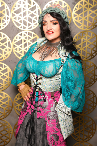 Cropped Vixen w/hardware *AND POCKETS* in Mint Freakshow Jacquard - The “Pick Pocket Princess” Collection