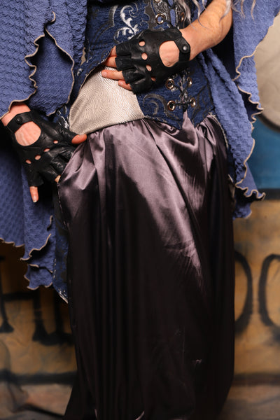 36. Pirate Tie Pants in Storm Silver Satin - The Sapphire Séance Collection