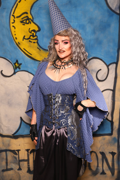 30. Petite Siren Underbust Corset in Navy & Silver Medallion - The Sapphire Séance Collection