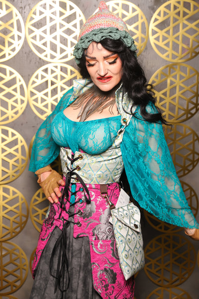 Cropped Vixen w/hardware *AND POCKETS* in Mint Freakshow Jacquard - The “Pick Pocket Princess” Collection