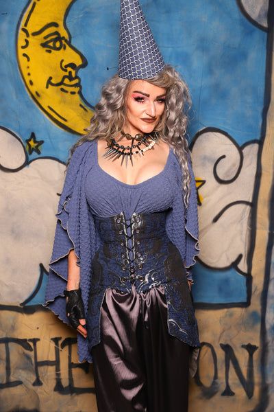 30. Petite Siren Underbust Corset in Navy & Silver Medallion - The Sapphire Séance Collection