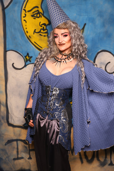 30. Petite Siren Underbust Corset in Navy & Silver Medallion - The Sapphire Séance Collection