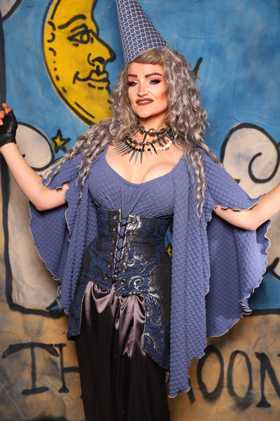 30. Petite Siren Underbust Corset in Navy & Silver Medallion - The Sapphire Séance Collection