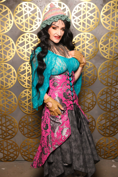 Siren Corset w/pockets in Pink and Silver Medallion - The “Pick Pocket Princess” Collection