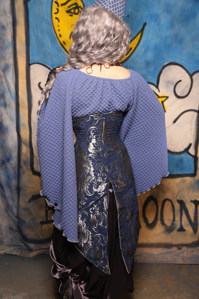 30. Petite Siren Underbust Corset in Navy & Silver Medallion - The Sapphire Séance Collection