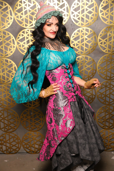 Siren Corset w/pockets in Pink and Silver Medallion - The “Pick Pocket Princess” Collection